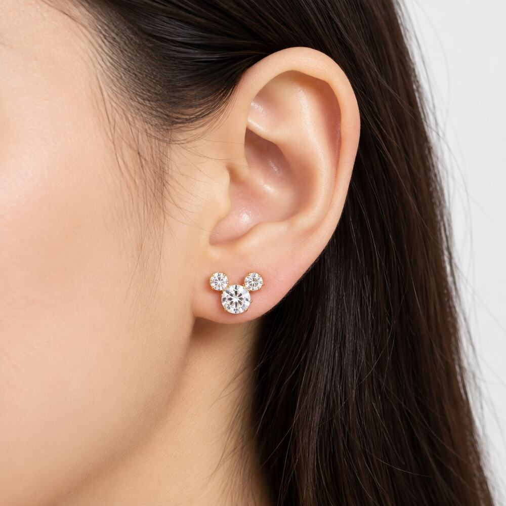 Designer Inspired Cubic Zirconia Mouse Earring Gold